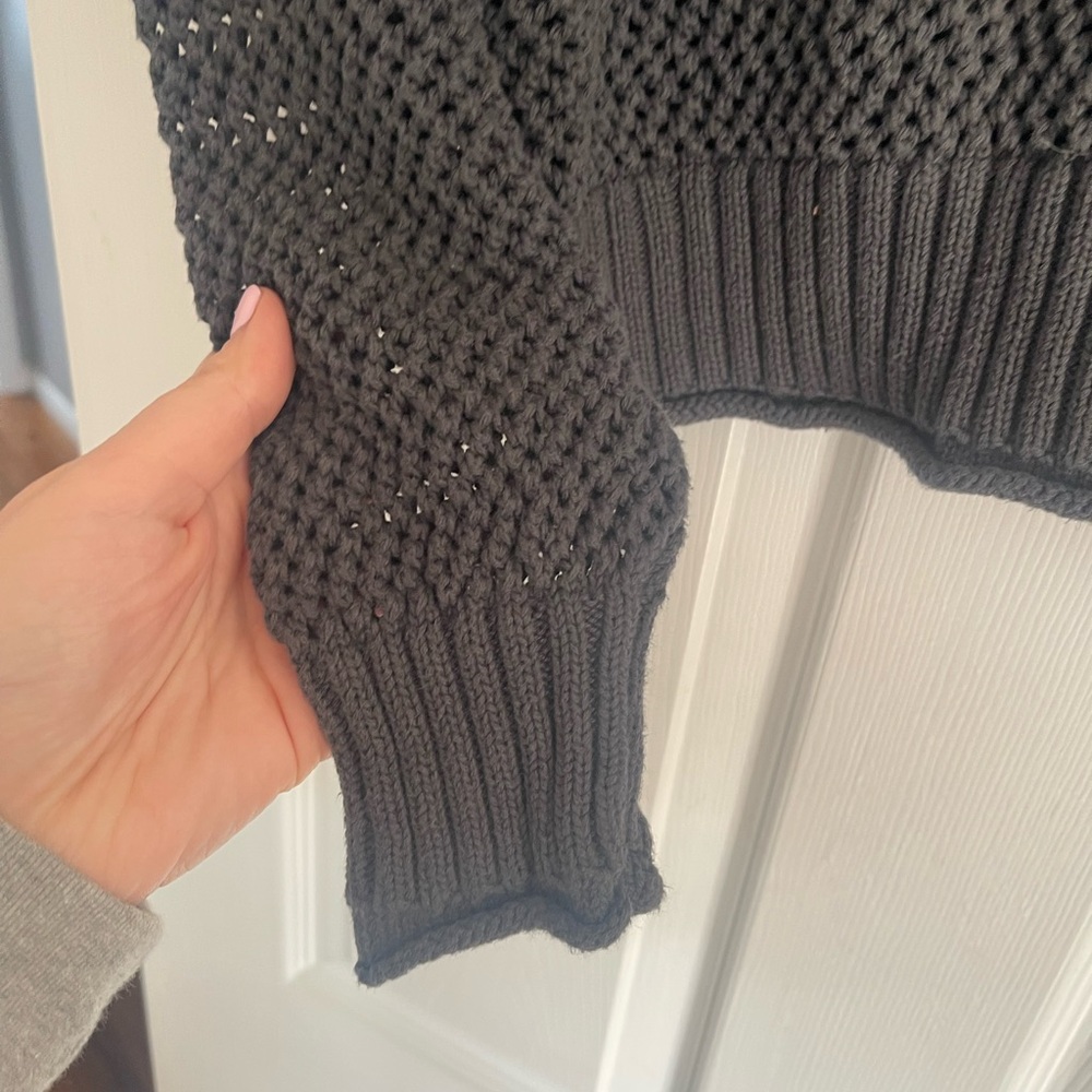 aerie Black Open-Knit Cropped Half-Zip Sweater charcoal gray - Picture 3 of 4